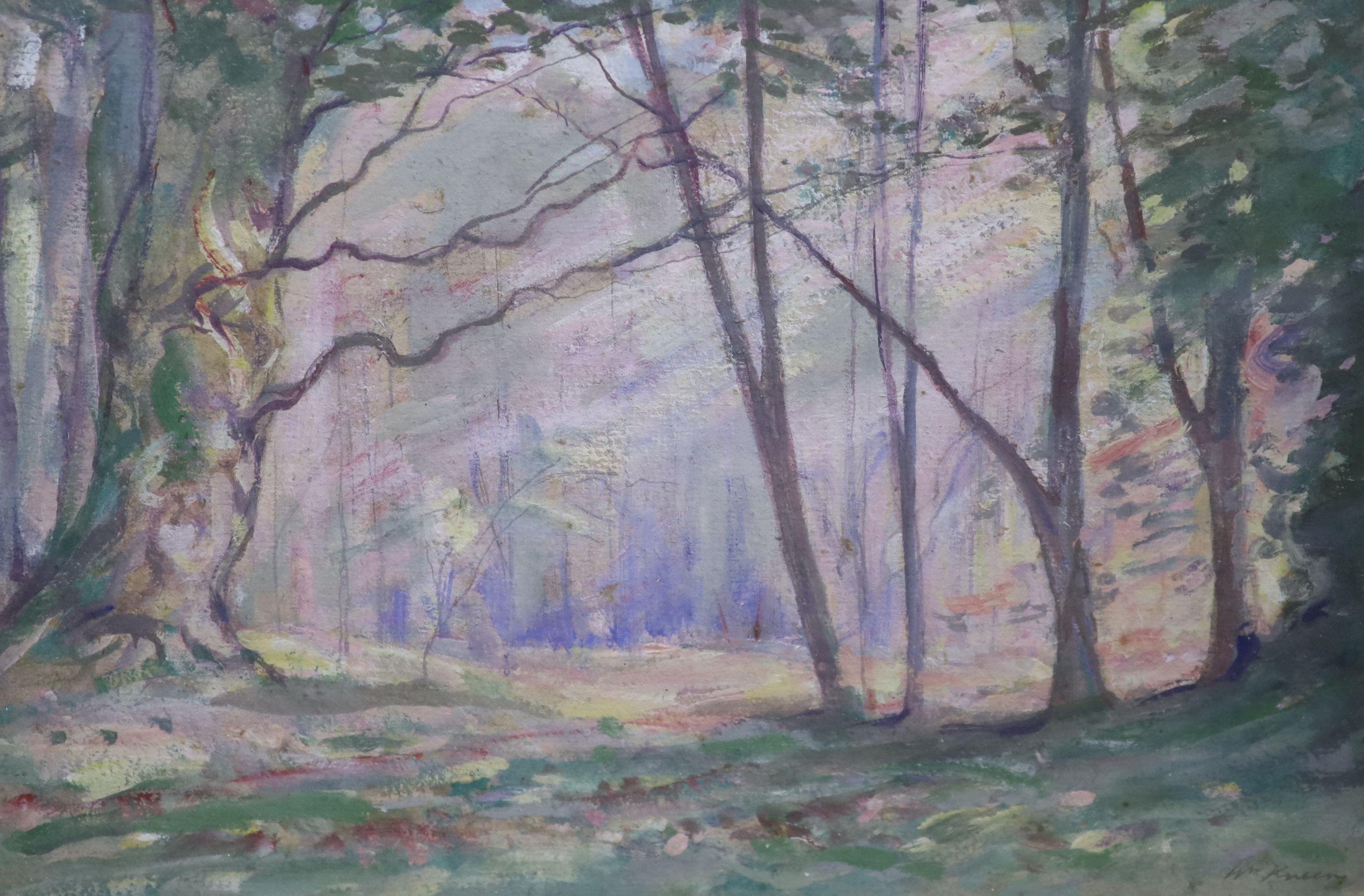 William Keen (1862-1921), oil on card, ‘A Vista’, label verso inscribed ‘no.53 Walker Gallery’, signed, 25 x 36cm.